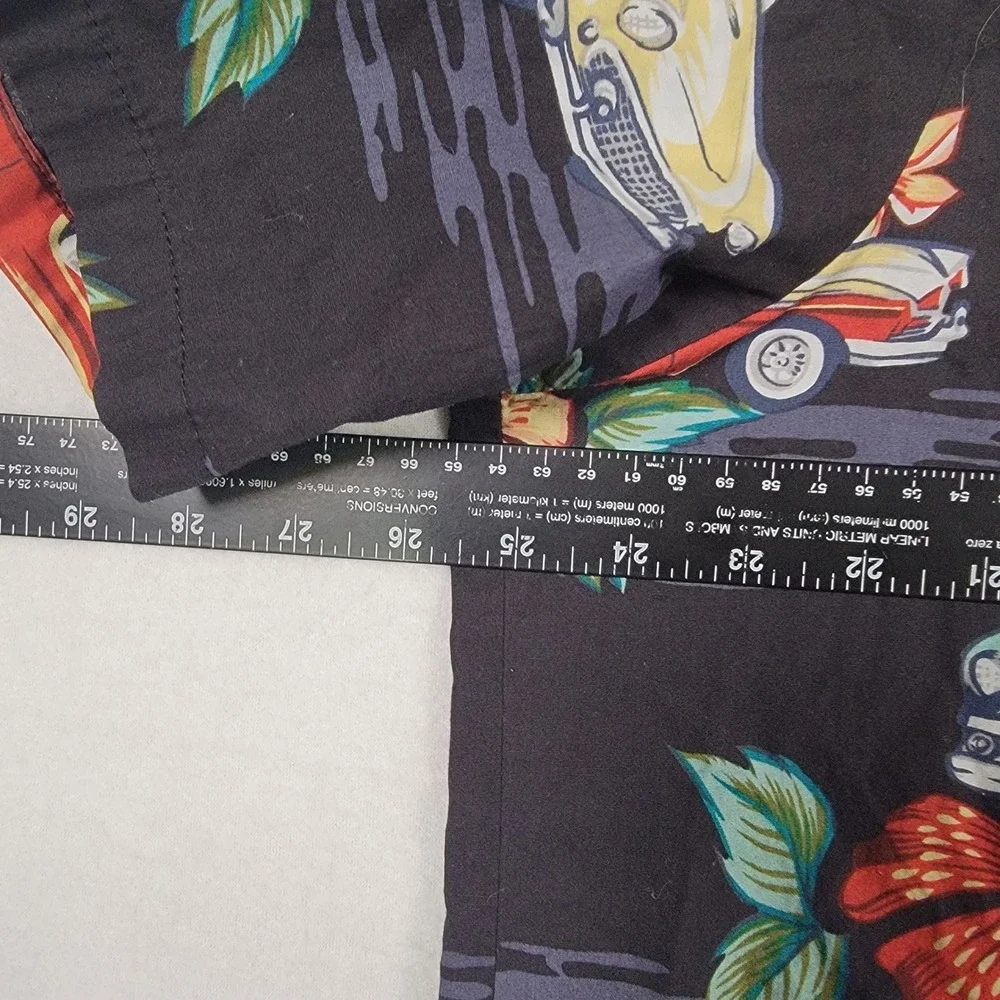 RJC 102C Hawaiian Shirt Mens XL Black Classic Car Hibiscus Cotton Aloha Made USA